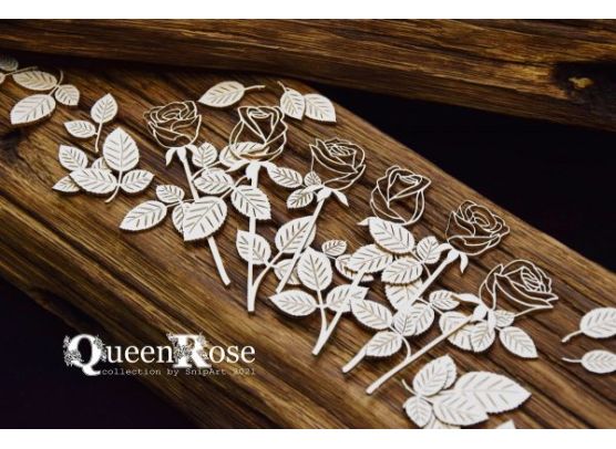 Snipart Chipboard - Queen Rose - Openwork Roses With Stems - Set