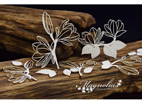 Snipart Chipboard - Magnolias - Openwork Magnolias - Large Set