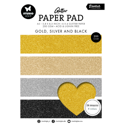 Add on September - Studio Light - Glitter Paper Pad A5 - Gold, Silver and Black