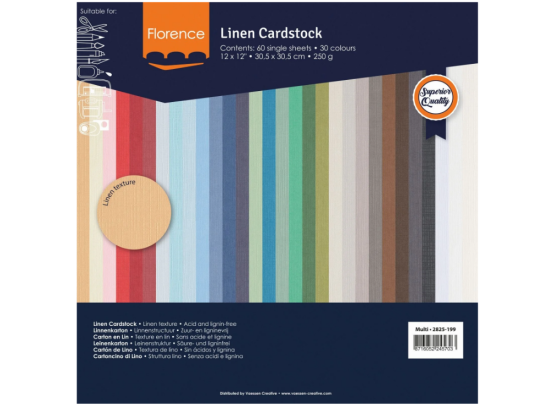 Florence Linen Cardstock 250gsm 12"x12" - Multipack - 60 stk.