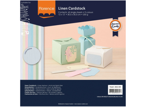 Florence Linen Cardstock 250gsm 12"x12" - Pastel - 45 stk.