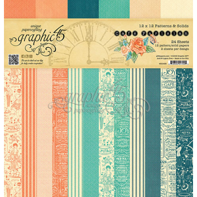 Graphic 45 Café Parisian Patterns & Solids 12x12 Paperpad